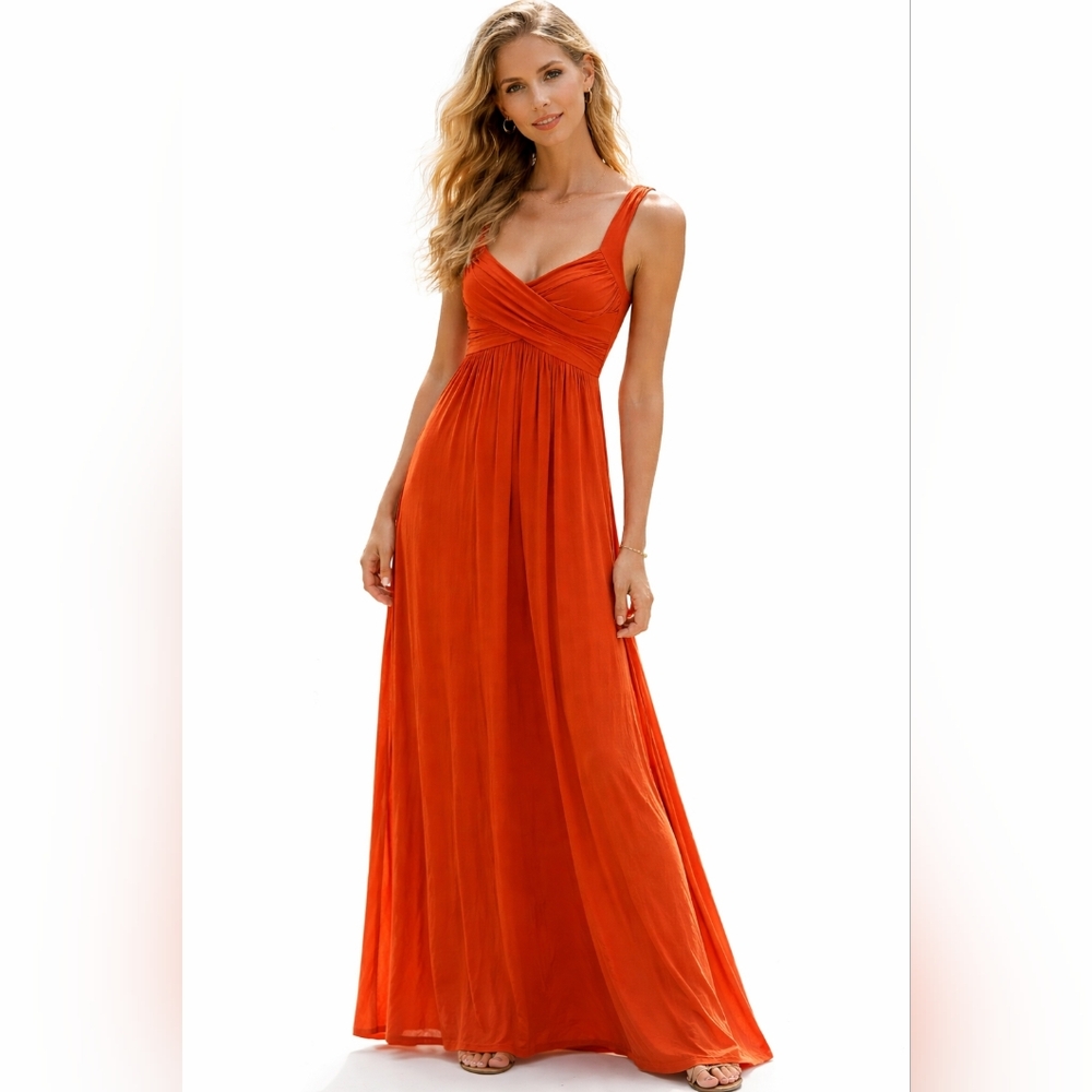 NWT Elegant Max Studio Burnt Orange Maxi Dress Size Small